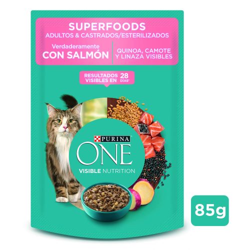 PURINA ONE SOBRE GATO ESTERILIZADO SALMON SUPERFOODS 85GR